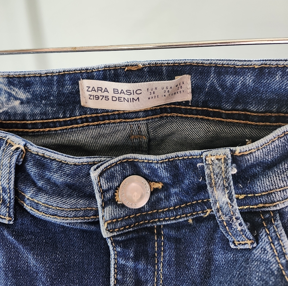 Zara Basic Dark Blue Medium Distressed Skinny Jea… - image 6